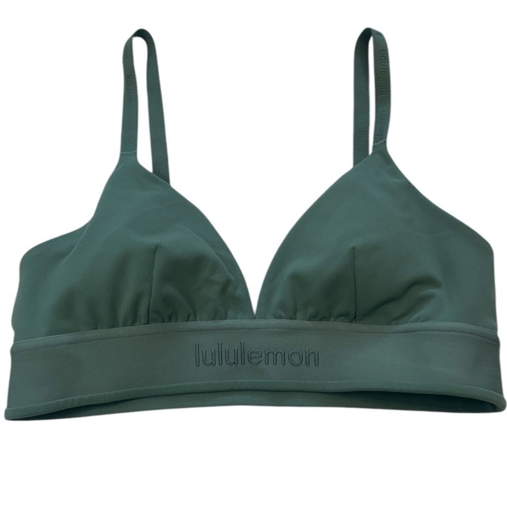 Lululemon License to Train Sports Bra Size 10 Logo Grey Eucalyptus
